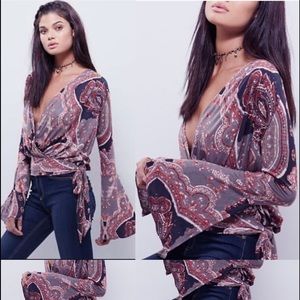 Free People Fiona Bell Sleeve Splice Wrap Top